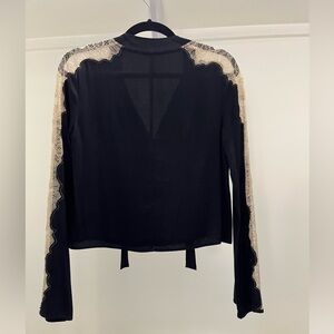 Free People Black Blouse with Lace Trim
